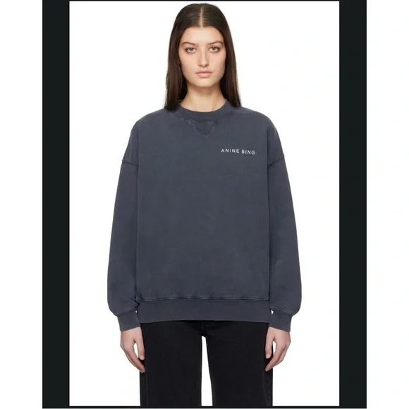 Anine Bing Jaci Sweatshirt Twisted Snake in Washed Black color (MEDIUM) - Picture 1 of 8